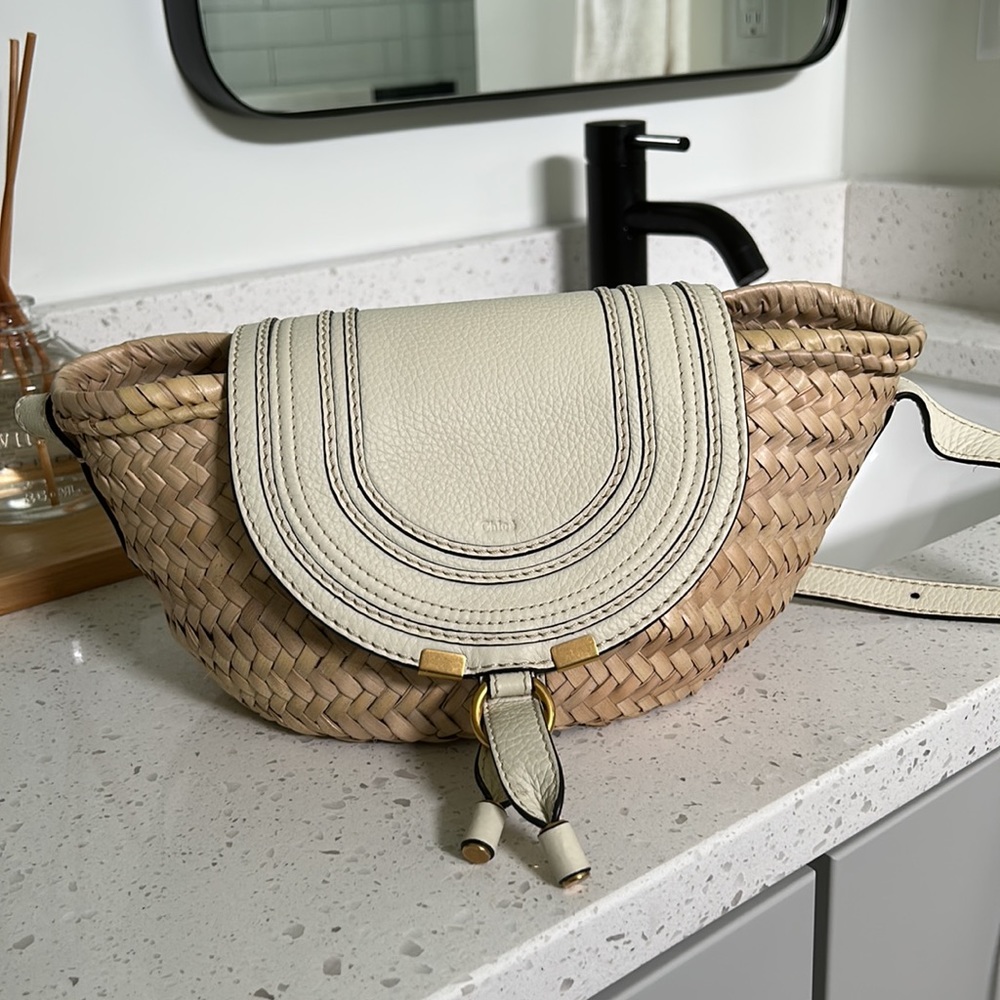 Chloe straw and white leather crossbody bag
